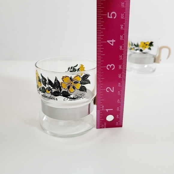 Vintage Coffee Cup Glasses w/ Plastic Handle Yellow flowers Set of 2 Floral Mugs - Picture 6 of 7